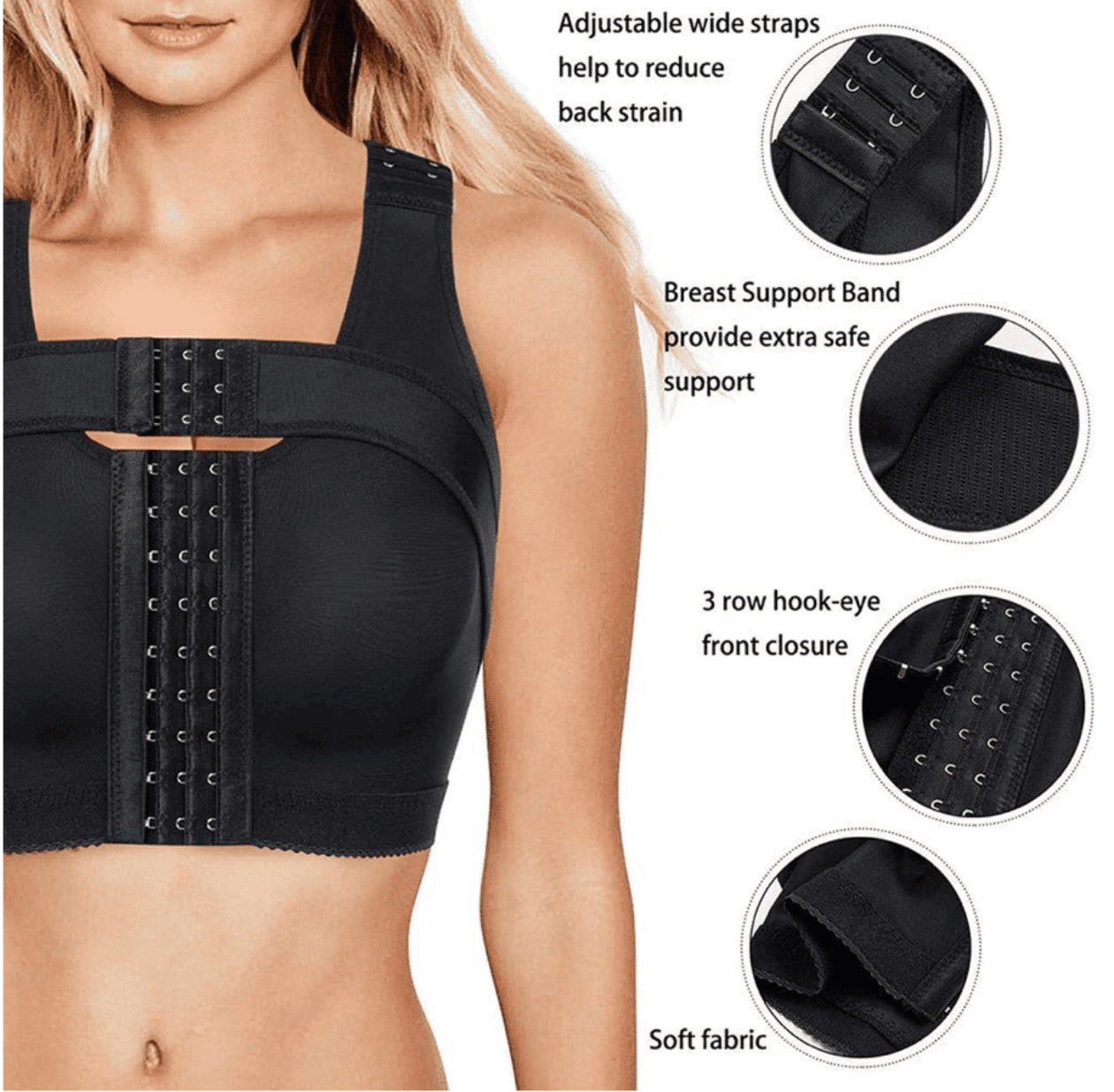 Vivian – Post-Operative or Sports Bra – Front Closure for Extra Chest Support