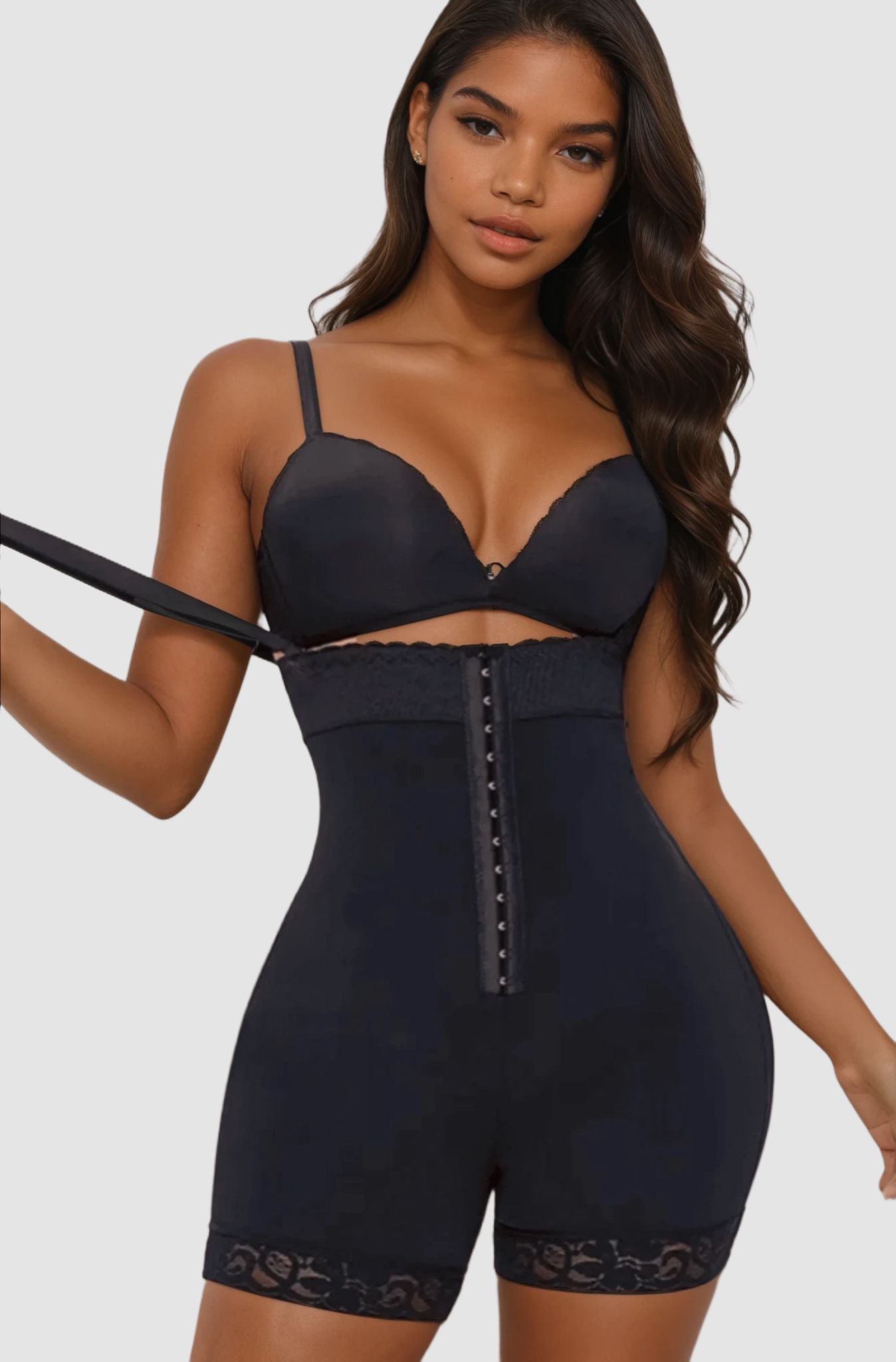 Caitlin – Slimming Body Shaper with Hook Closure, Removable Shoulder Straps & Open Butt Design